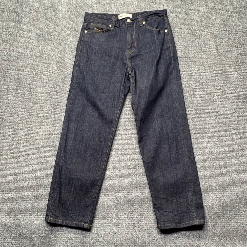 PLAC MERGO Selvedge Jeans Mens 31x26 Blue Slim Straight Raw Denim Short King Hem